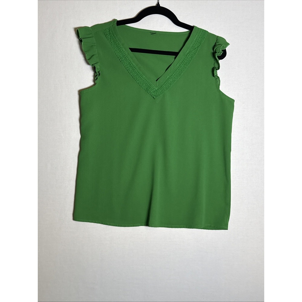 Womens Kelly Green Blouse V Neck Long Sleeve Bright Color Pop Top